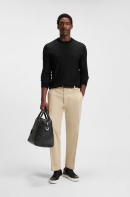 Herringbone-structured sweater in virgin wool and cotton, Black
