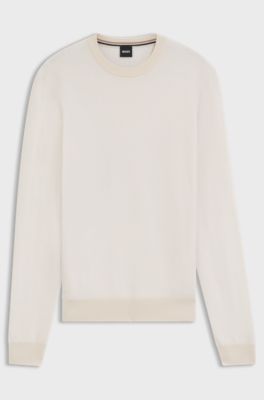 Herringbone-structured sweater in virgin wool and cotton, Natural