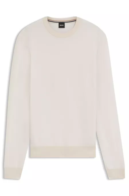 Herringbone-structured sweater in virgin wool and cotton