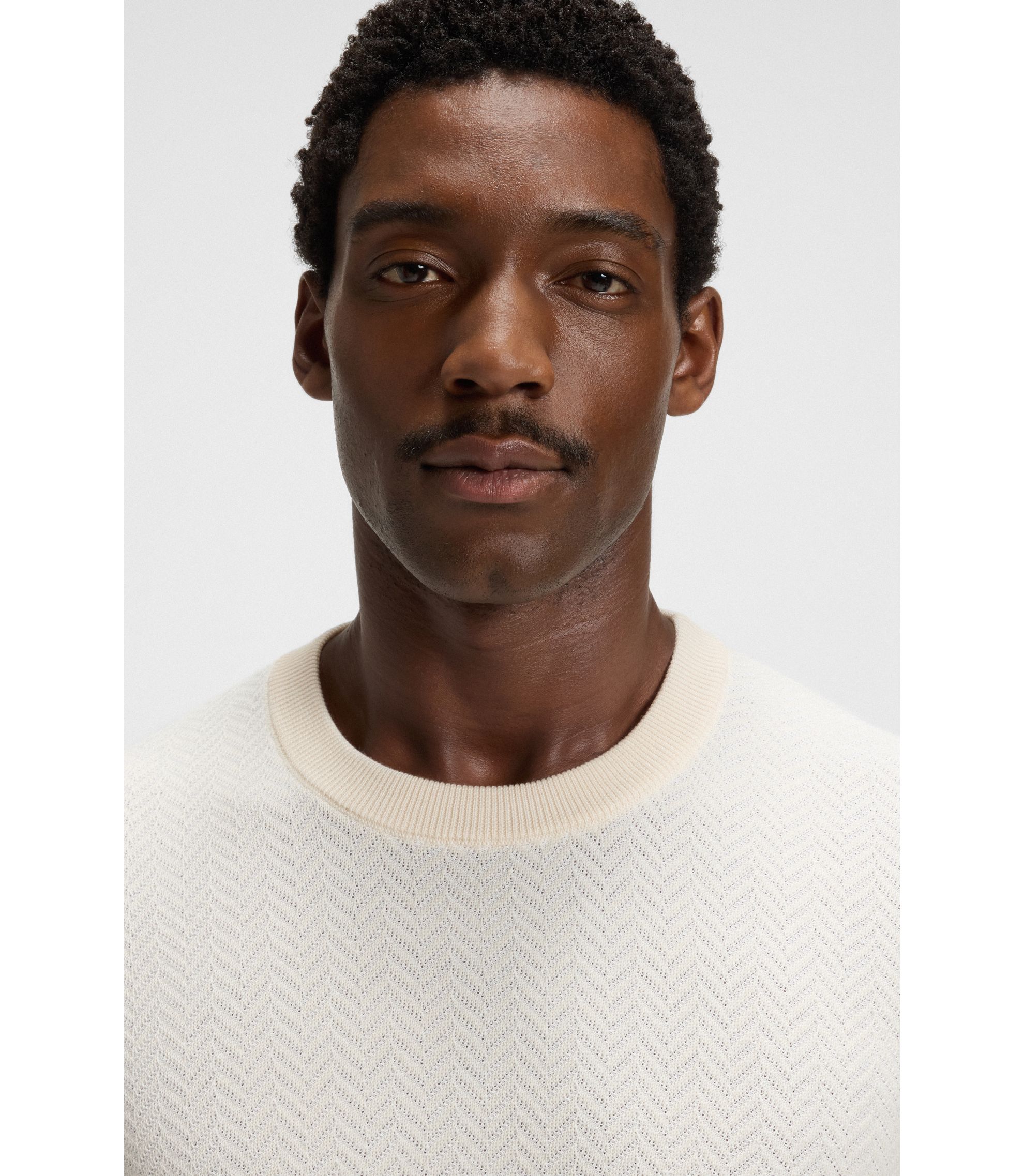 BOSS - Herringbone-structured sweater in virgin wool and cotton