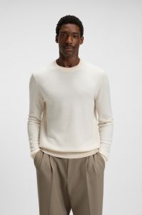 Herringbone-structured sweater in virgin wool and cotton, Natural