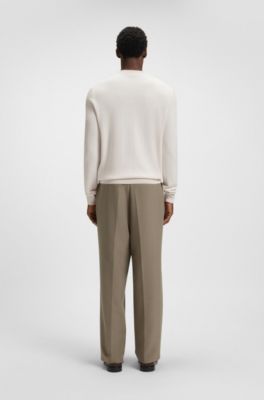 Pullover aus Schurwoll-Mix mit Baumwolle und Fischgr&auml;t-Struktur, Natur