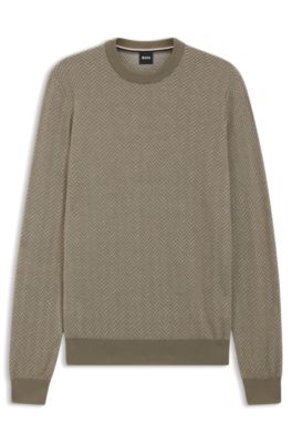 Herringbone-structured sweater in virgin wool and cotton, Light Brown