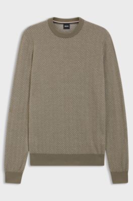 Herringbone-structured sweater in virgin wool and cotton, Light Brown