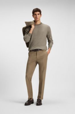 Herringbone-structured sweater in virgin wool and cotton, Light Brown