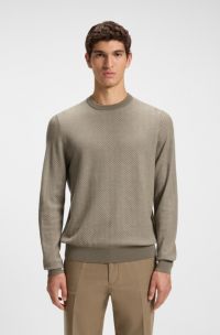 Herringbone-structured sweater in virgin wool and cotton, Light Brown