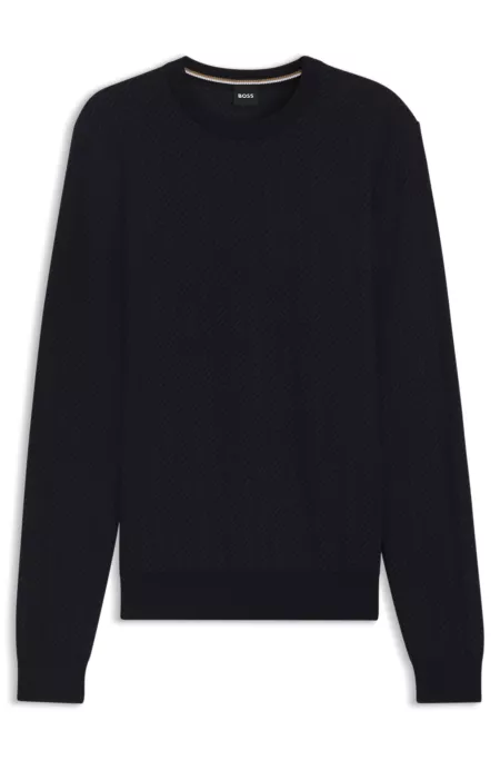 Herringbone-structured sweater in virgin wool and cotton