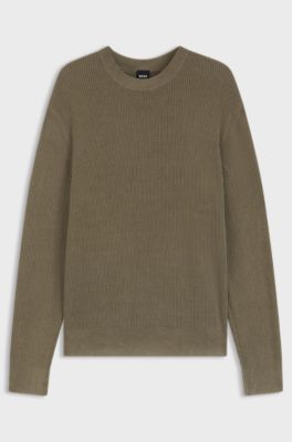 Regular fit sweater med fl&oslash;jlsrib, Brun