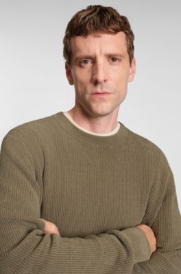 Regular-fit sweater with corduroy rib, Brown