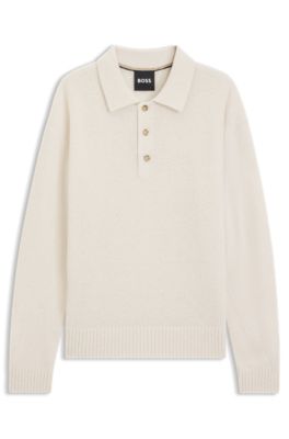 Virgin-wool sweater with polo collar, White