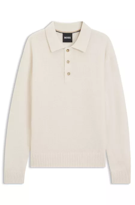 Virgin-wool sweater with polo collar