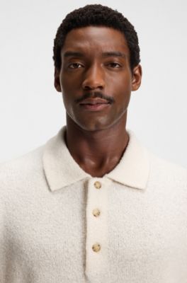 Virgin-wool sweater with polo collar, Natural