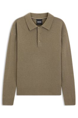 Virgin-wool sweater with polo collar, Brown
