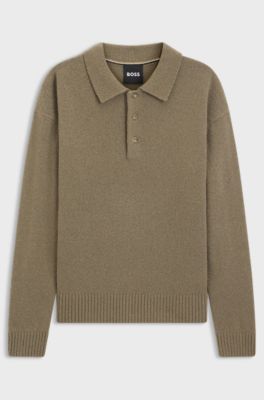 Virgin-wool sweater with polo collar, Brown