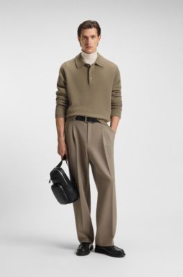 Virgin-wool sweater with polo collar, Brown