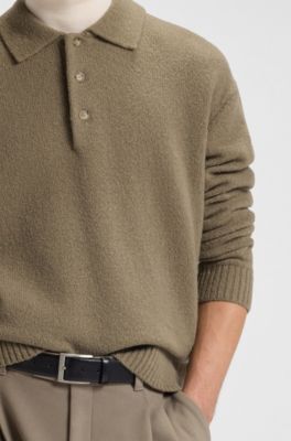Virgin-wool sweater with polo collar, Brown