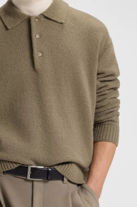 Virgin-wool sweater with polo collar