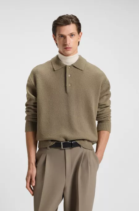 Virgin-wool sweater with polo collar