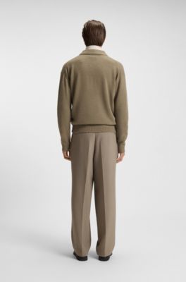 Virgin-wool sweater with polo collar, Brown