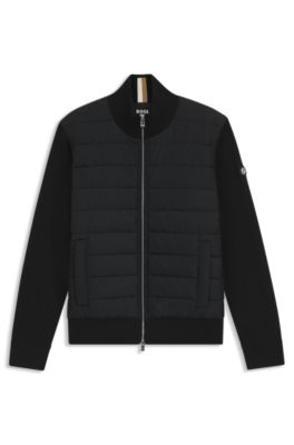 Mixed-material jacket with padded front, Black