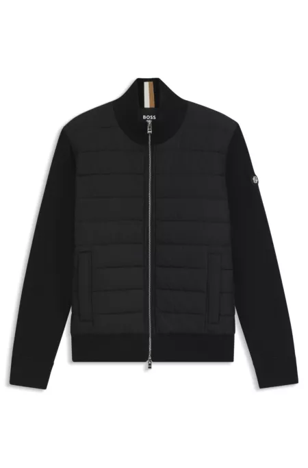 Mixed-material jacket with padded front