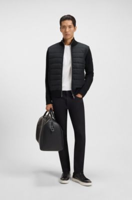 Mixed-material jacket with padded front, Black