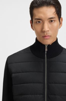 Mixed-material jacket with padded front, Black