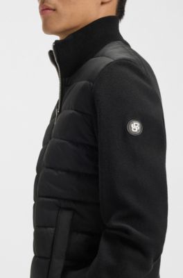 Mixed-material jacket with padded front, Black