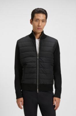 Mixed-material jacket with padded front, Black