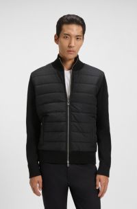 Mixed-material jacket with padded front, Black