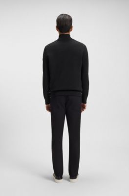 Jacke aus verschiedenen Materialien mit wattierter Vorderseite, Schwarz