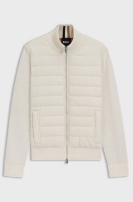Mixed-material jacket with padded front, Natural
