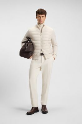 Mixed-material jacket with padded front, Natural