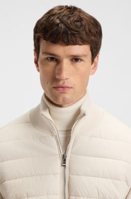 Mixed-material jacket with padded front, Natural