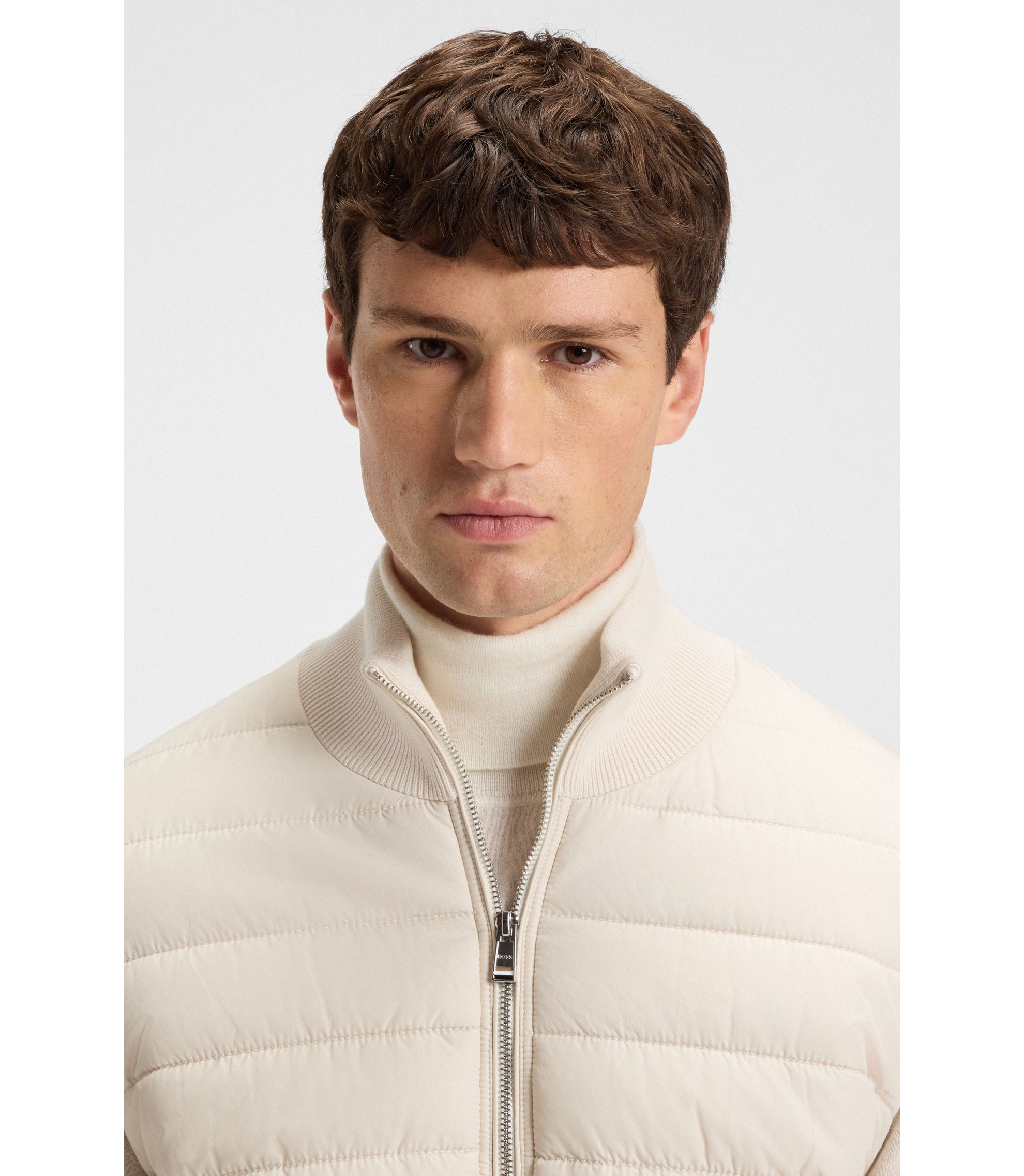 未着用 HUGO BOSS セットアップ 50 マット ベロア BOSS - Mixed-material jacket with padded front - Natural