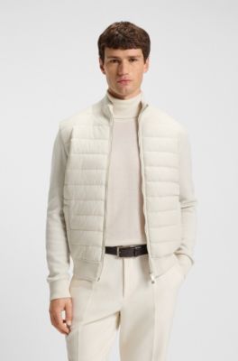 Mixed-material jacket with padded front, Natural