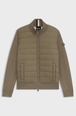 Mixed-material jacket with padded front, Light Brown