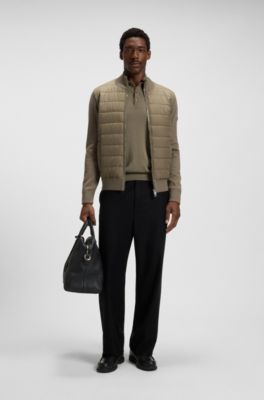 Mixed-material jacket with padded front, Light Brown