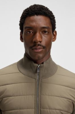 Jacke aus verschiedenen Materialien mit wattierter Vorderseite, Hellbraun