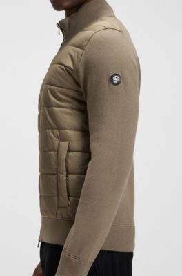 Mixed-material jacket with padded front, Light Brown