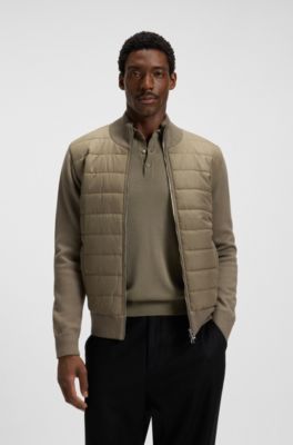 Mixed-material jacket with padded front, Light Brown