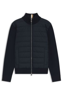 Mixed-material jacket with padded front, Dark Blue