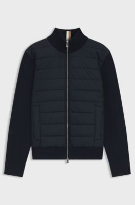 Mixed-material jacket with padded front, Dark Blue