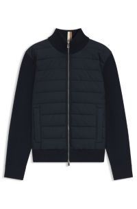 Mixed-material jacket with padded front, Dark Blue