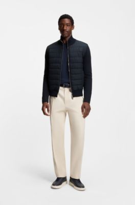 Jacke aus verschiedenen Materialien mit wattierter Vorderseite, Dunkelblau