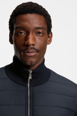 Mixed-material jacket with padded front, Dark Blue