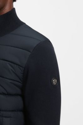 Mixed-material jacket with padded front, Dark Blue