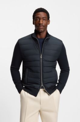 Mixed-material jacket with padded front, Dark Blue
