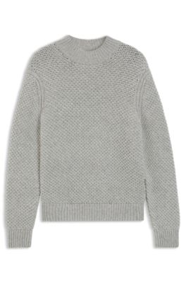 Virgin-wool sweater with structured knit, Light Grey