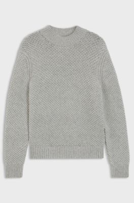 Virgin-wool sweater with structured knit, Light Grey